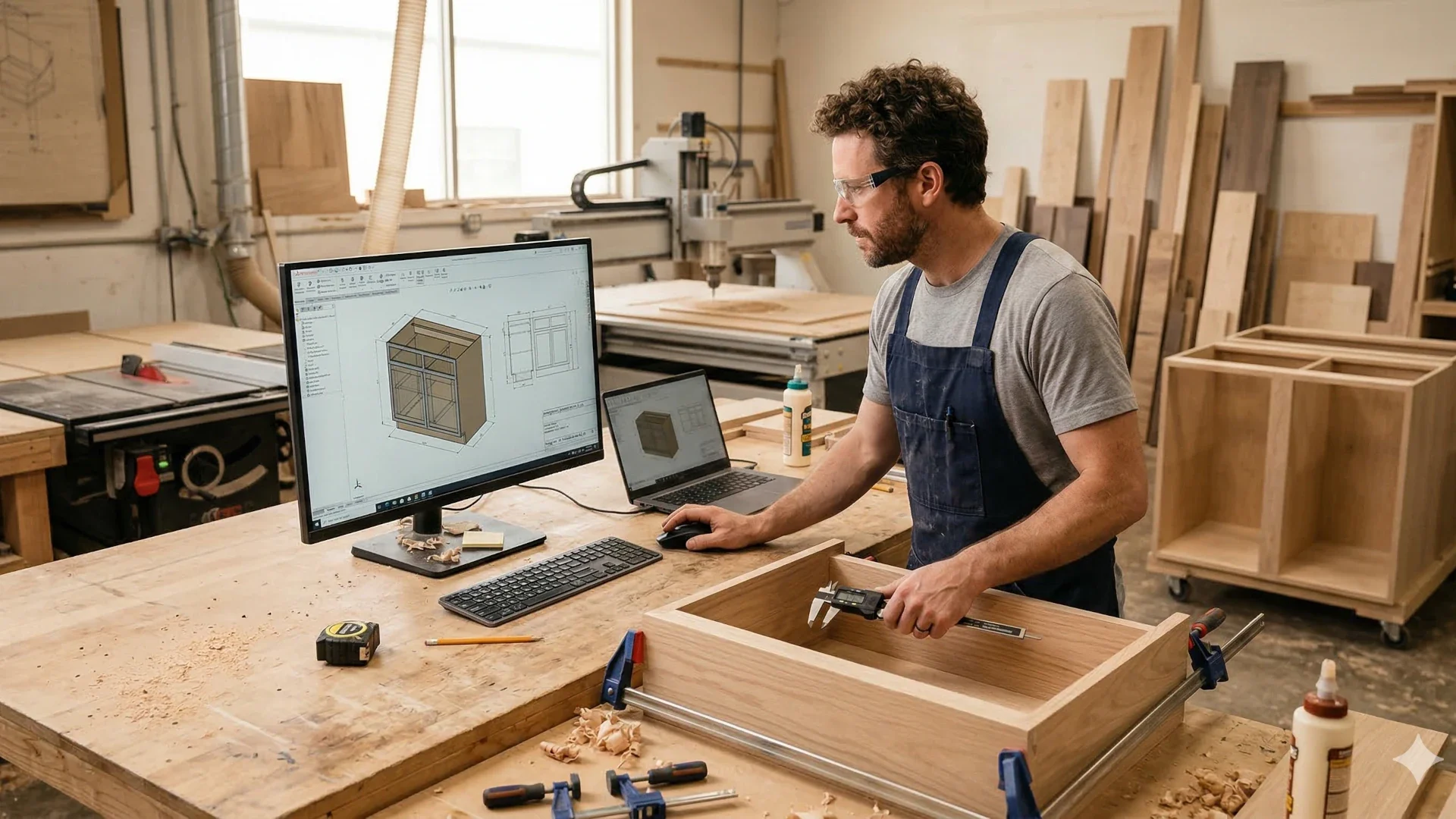 Computer-aided design drawing of custom cabinetry