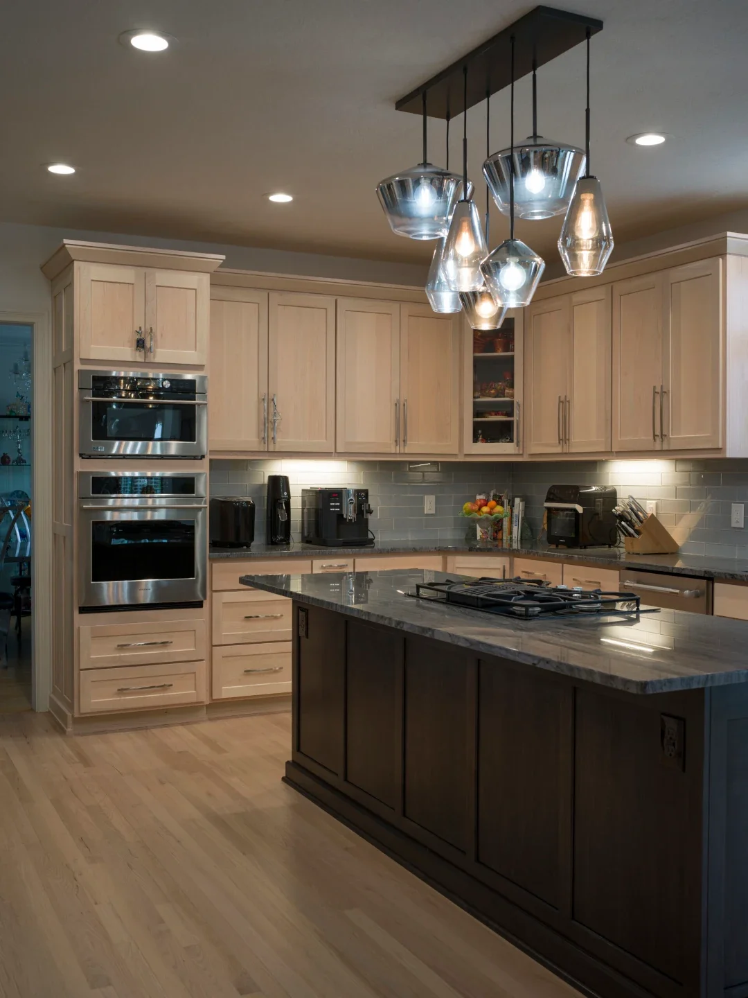 Custom Amish-built cabinetry with contrasting wood tones in a High Point kitchen